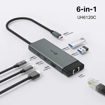 Концентратор TP-Link USB 3.0 6-in-1 2xUSB 3.0 + 1xUSB-C + 1xHDMI + 1xRJ45 + PD 100W (UH6120C) - фото 6