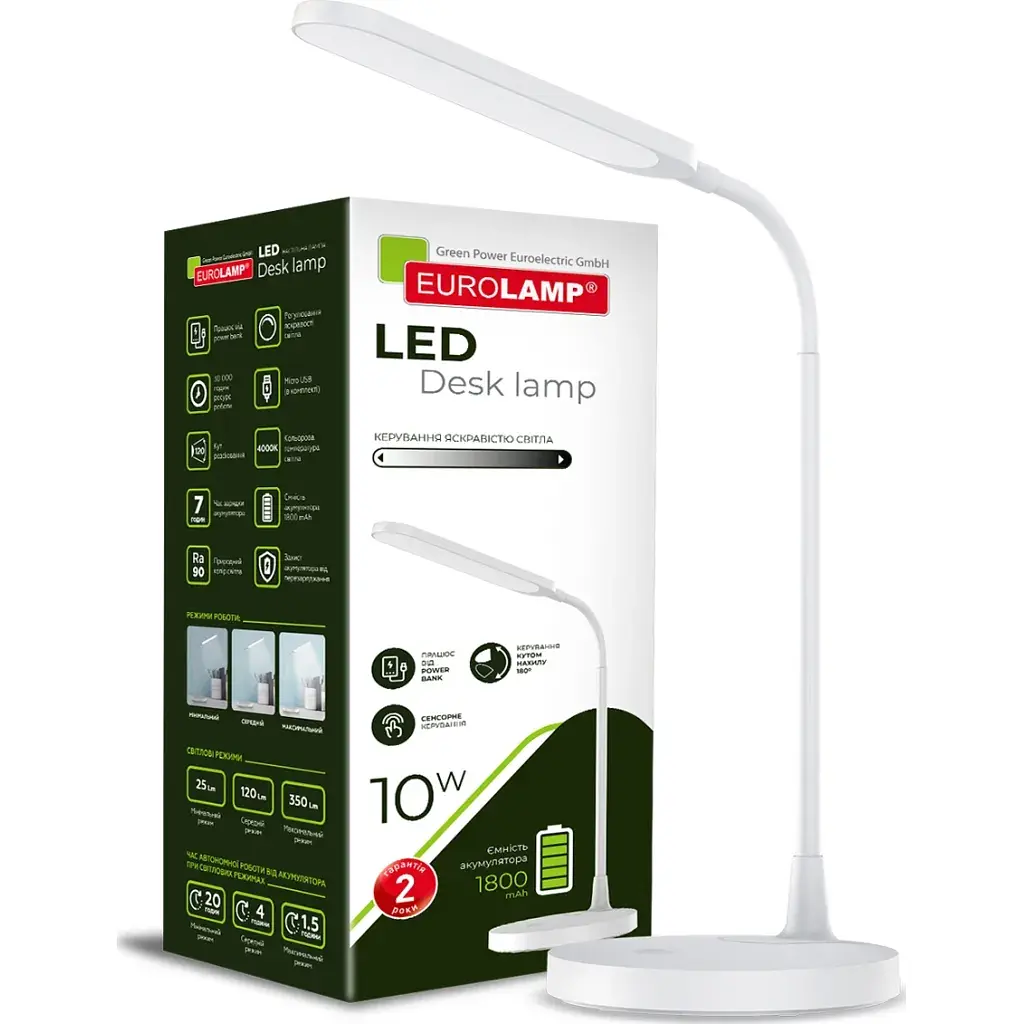 Настільна лампа Eurolamp LED 10W 350lm 4000K 1800mAh (LED-TLB-10W(white)) - фото 2