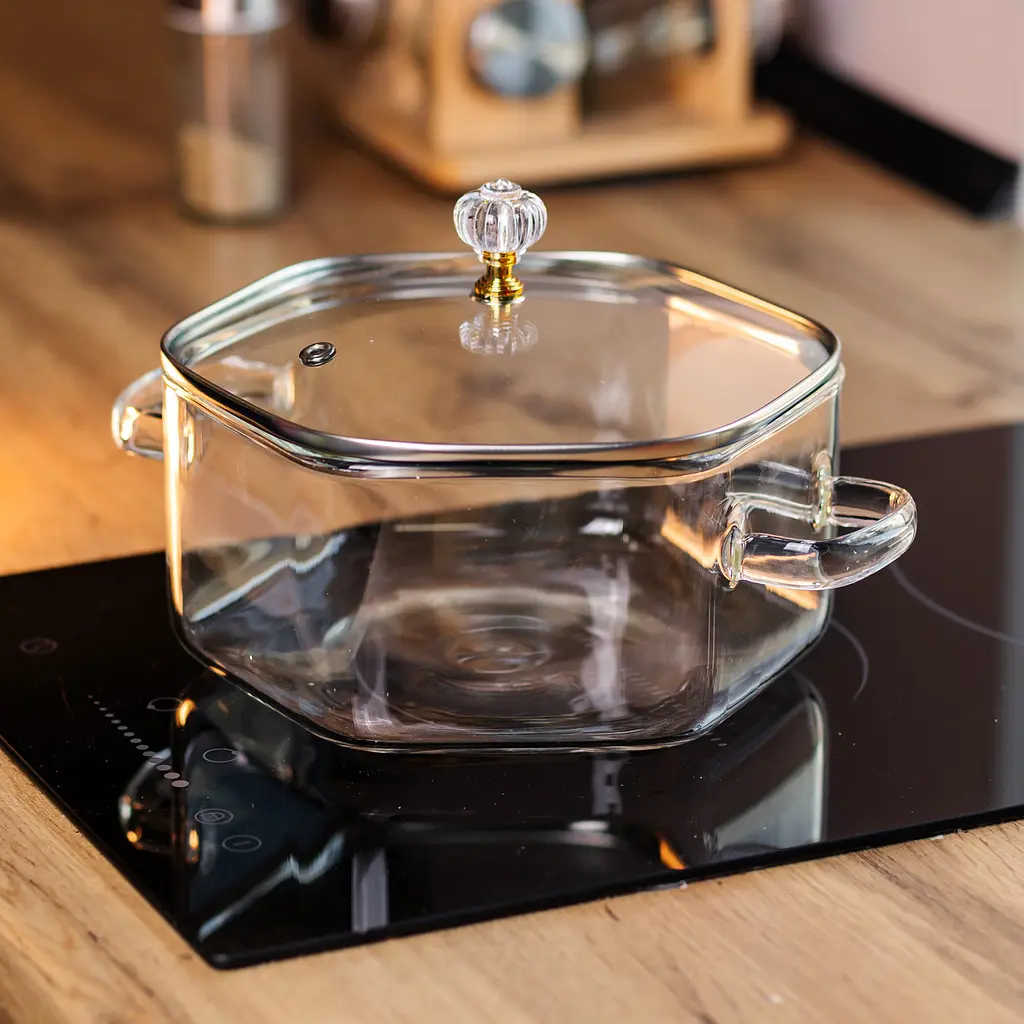 Каструля скляна Yiwu Diamond Crystal HP-34-40 2.5 л з кришталевою ручкою прозора боросилікатне скло - фото 2