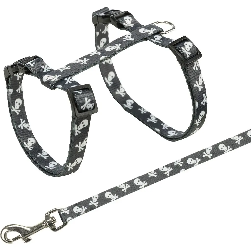 Шлея з повідцем для котів Trixie Skull нейлон 27-46х1х120 см 1 наб., в асортименті - фото 2
