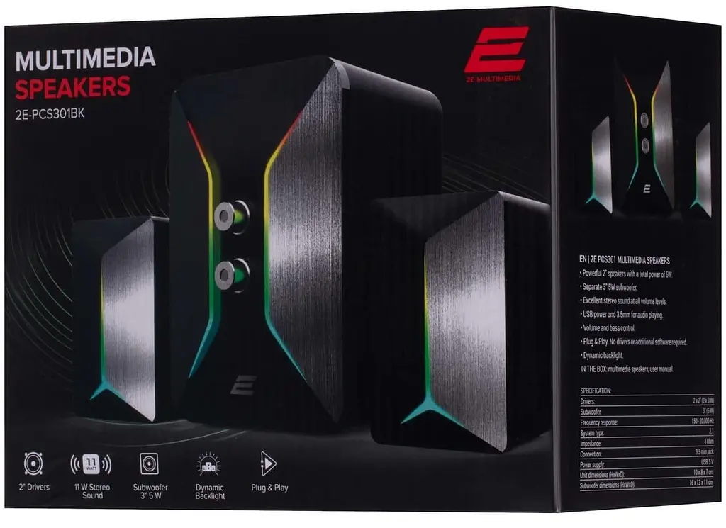 Акустическая система 2E 2.1 PCS301 RGB USB Black (2E-PCS301BK) - фото 4