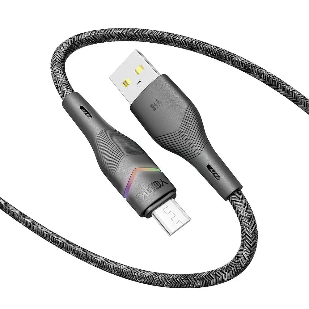 Кабель для заряджання та обміну даними USB Yoki YK-RG24 RGB Series USB/MicroUSB 60W 3A/20V 1.2 м Чорний - фото 4
