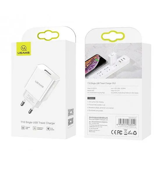 Мережевий зарядний пристрій Usams T18 10W White (US-CC075) [47557] - фото 3