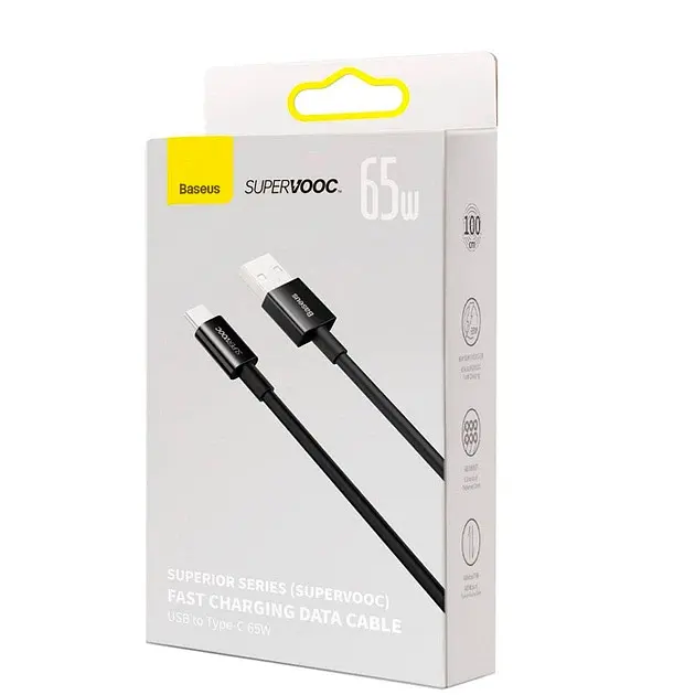 Кабель Baseus Superior Series (SUPERVOOC) Cable USB to Type-C 65W 1m CAYS000901 Black - фото 2