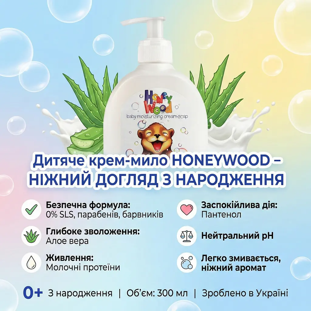Дитяче крем-мило Honeywood зволожуюче з алое та молочними протеїнами 300 мл - фото 3