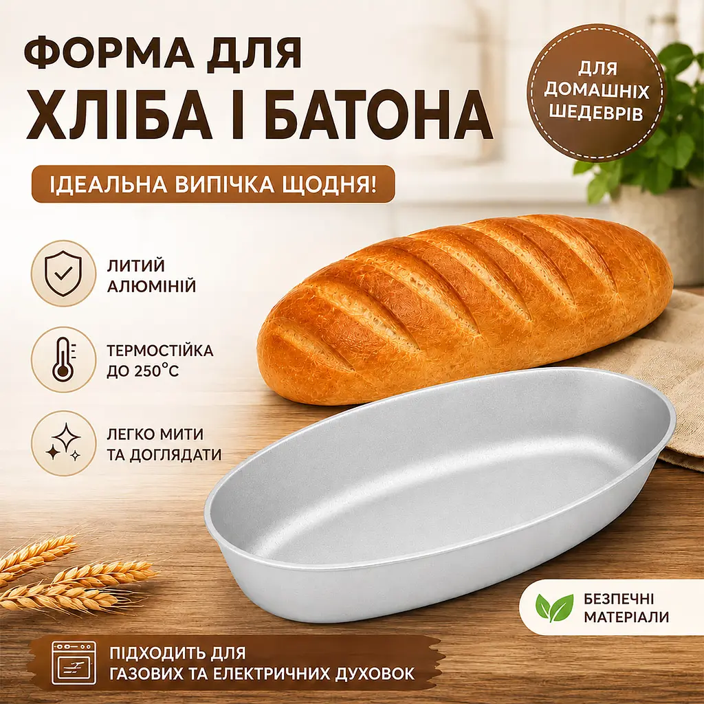 Набір алюмінієвих форм для випікання хліба цеглинка Л7 та батона «Каменецька», 2 шт. Сірий 88532 - фото 9