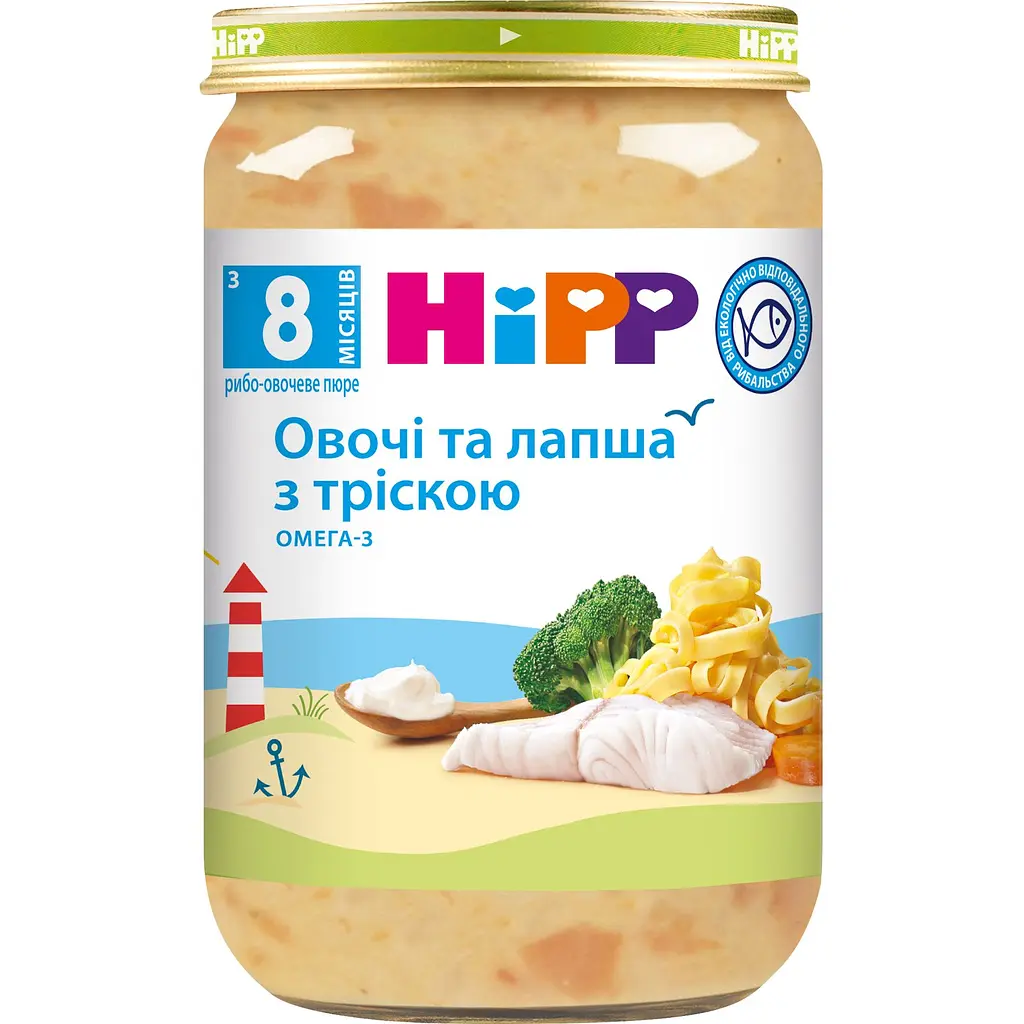Пюре HiPP Овочі та лапша з тріскою 220 г