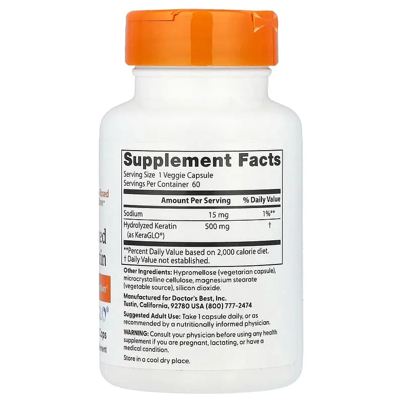 Гідролізований кератин Doctor's Best Hydrolyzed Keratin 500 мг 60 веган капсул - фото 2