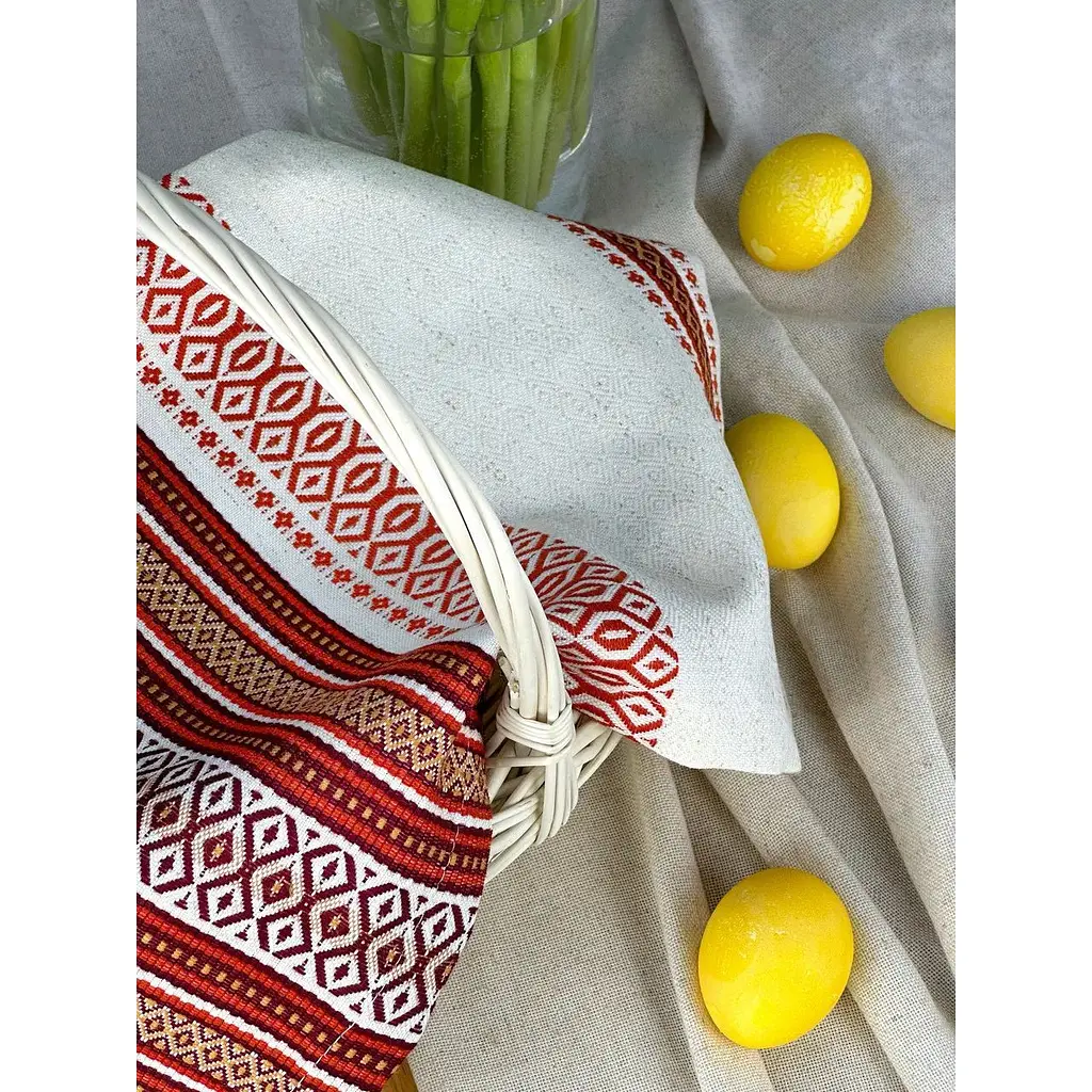 Пасхальное полотенце льняное для корзины Луч 45х30 см Красный - фото 5