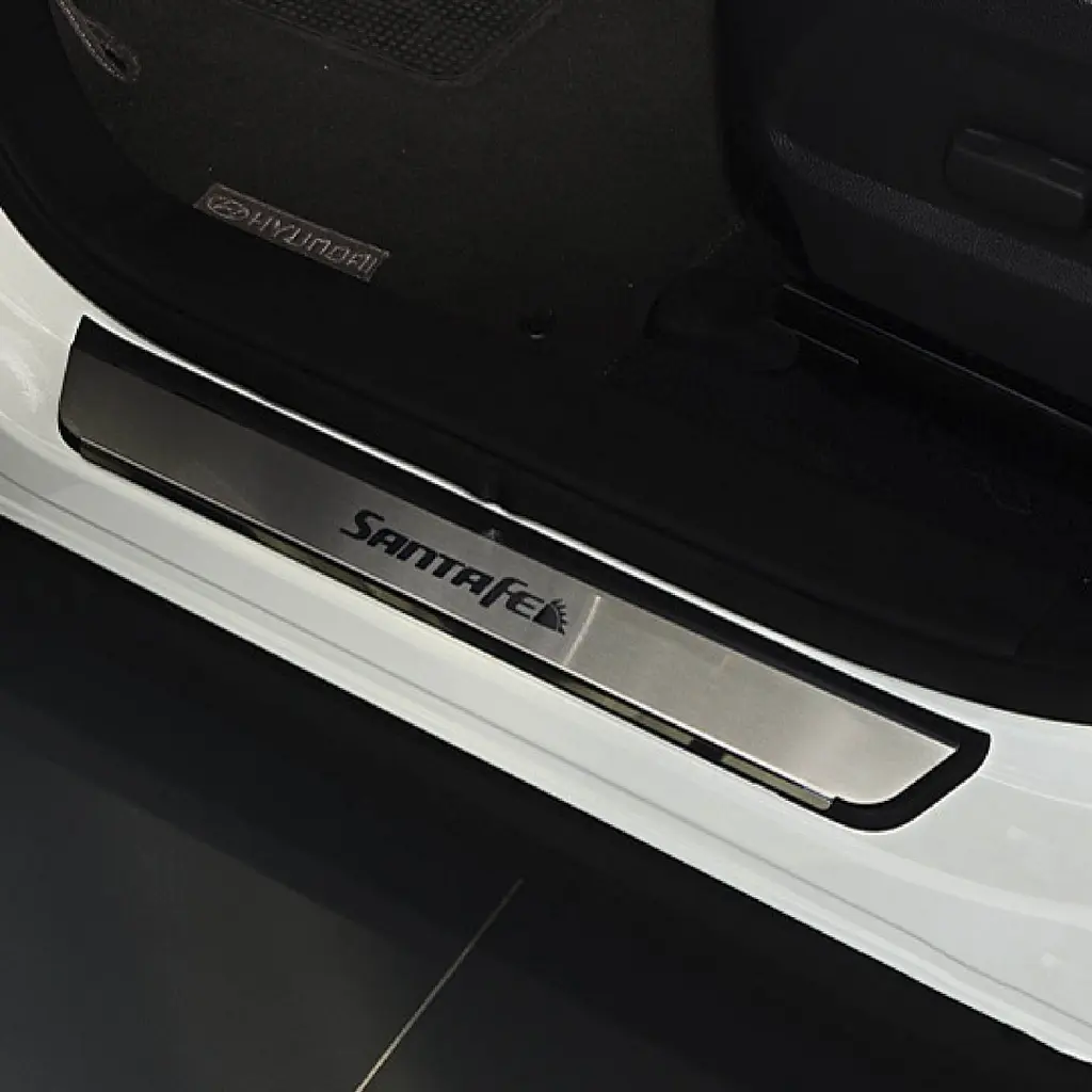 Накладки на пороги для Hyundai Santa Fe 2012-2018 Нержавіюча сталь із загином та Логотипом 4 шт (Premium P-HY20) - фото 3