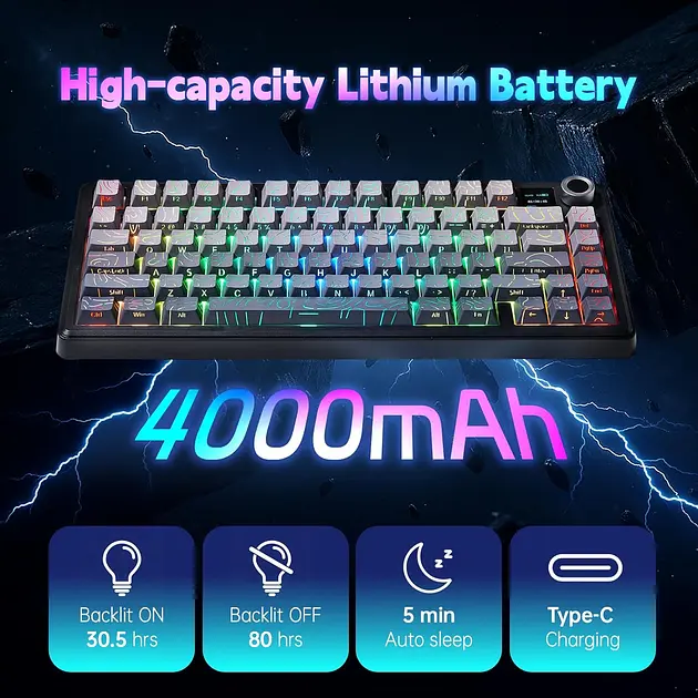 Игровая механическая клавиатура Aula F75 Max / Три режима подключения / LEOBOG Reaper Switch / Black Contour Lines - фото 3