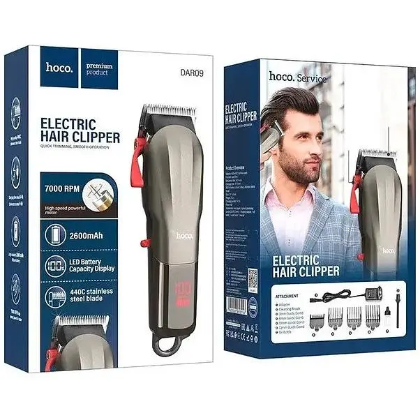 Аккумуляторная машинка для стрижки волос 2600 мАh со сменными насадками 4 шт 10Вт HOCO Admire DAR09 Grey - фото 7