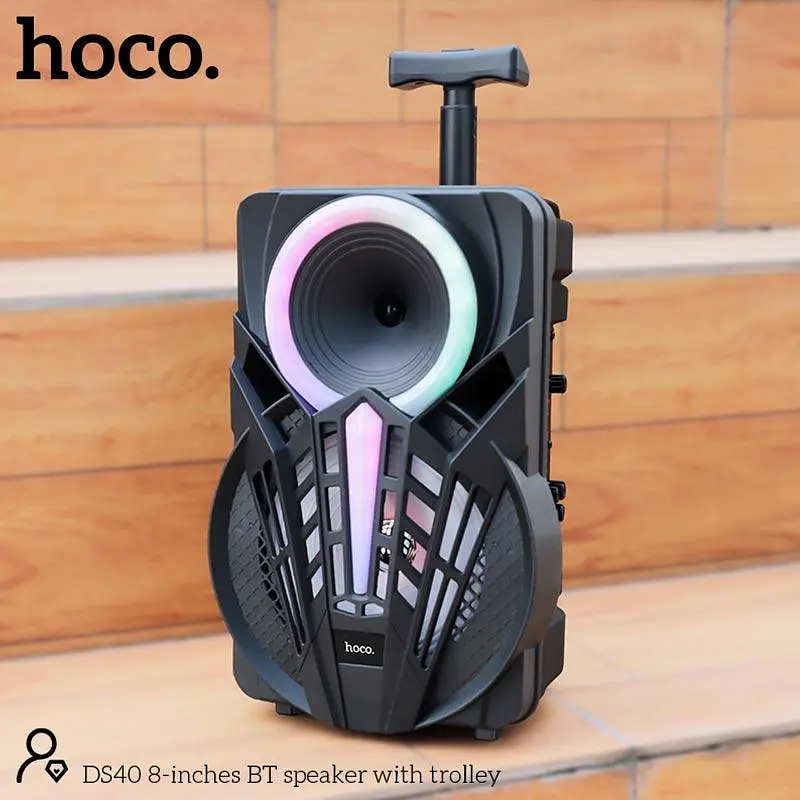 Колонка портативна — караоке система Hoco DS40 8-inches BT speaker with trolley з ручкою на колесах - фото 9