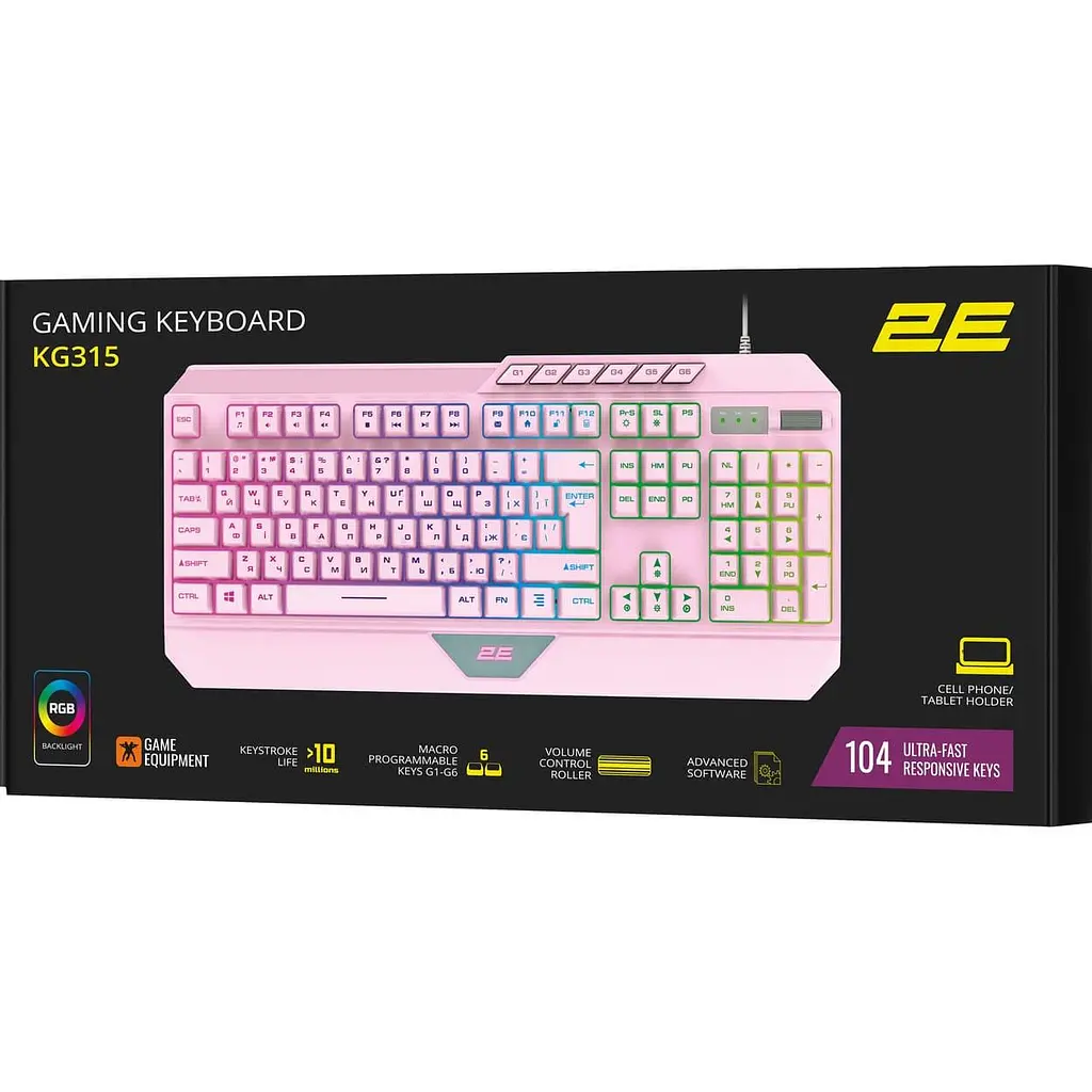 Клавіатура 2E GAMING KG315 RGB USB Pink Ukr (2E-KG315UPK) - фото 6