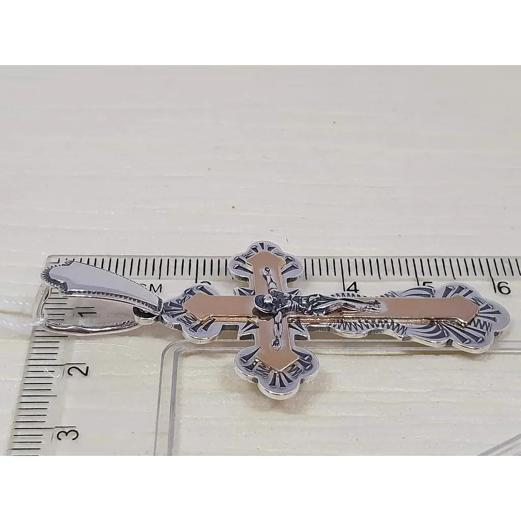 Срібний хрест Харківська ювелірна фабрика Розп'яття Христа з позолотою. 3147-ЧЗ - фото 4