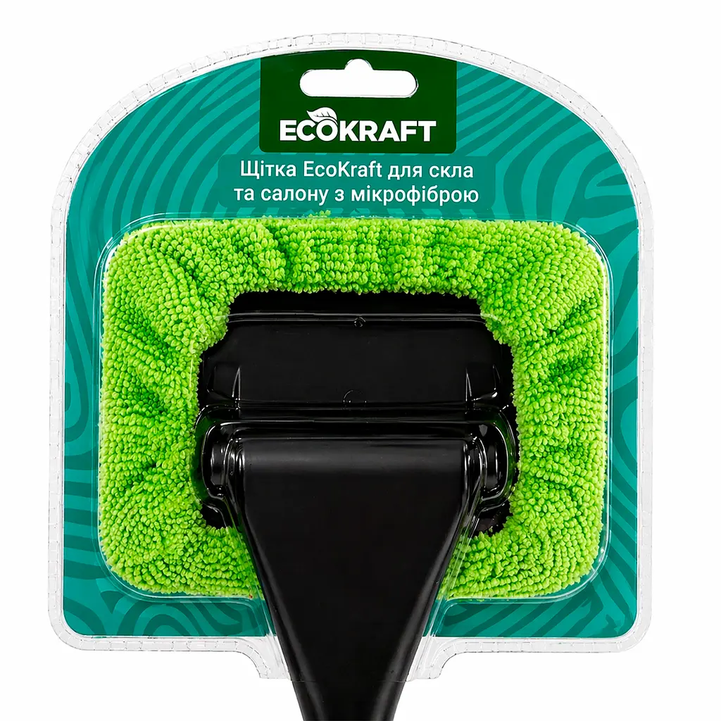 Щітка для миття лобового скла авто EcoKraft з мікрофіброю, для скла та салону, зелена (6934450789014) - фото 2