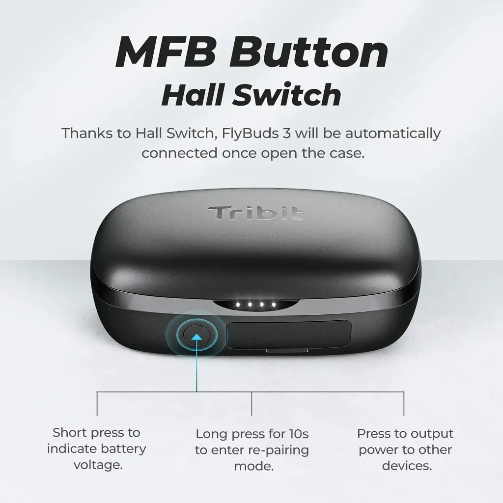 Беспроводные наушники Tribit FlyBuds 3 TWS с зарядным кейсом на 2600 mAh черные - фото 4