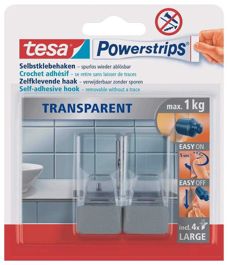 Гачки пластикові прямокутні L під плитку/метал Tesa Powerstrips прозорі 2 шт.  - фото 2