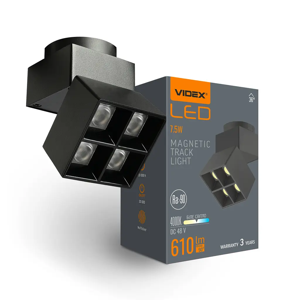 Світильник МАГНІТНИЙ трековий VIDEX LE24B 7.5W 4000K 48V Black VIDEX (28025-000) - фото 2