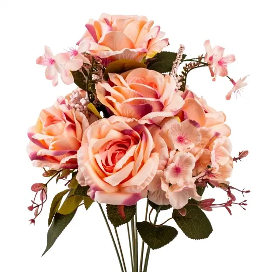 Букет Elisey Квітковий коктейль (7 бутонів троянд, 4 гортензії) рожевий 51 см (9207-002) - фото 3