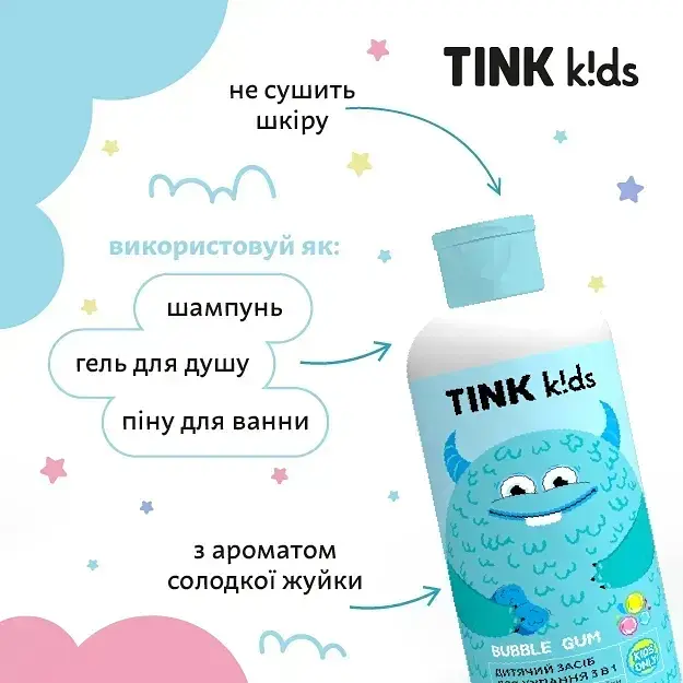 Дитячий засіб для купання 3 в 1 Tink kids Bubble Gum 500 мл (289694) - фото 3