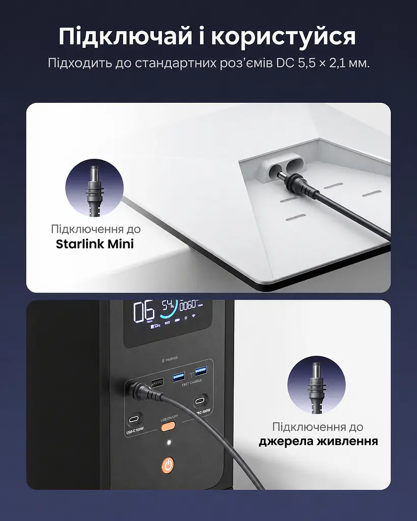 Кабель живлення для Starlink Mini Vention 5 м DC 5,5 × 2,1 мм  сірий (FDUHJ) - фото 3