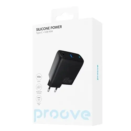 Мережевий зарядний пристрій Silicone Power Black 45 Вт 1xType-C (25 Вт Proove teh0028587 - фото 2