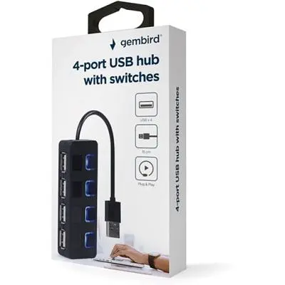 Концентратор Gembird USB 2.0 4 ports switch black (UHB-U2P4-05) - фото 4
