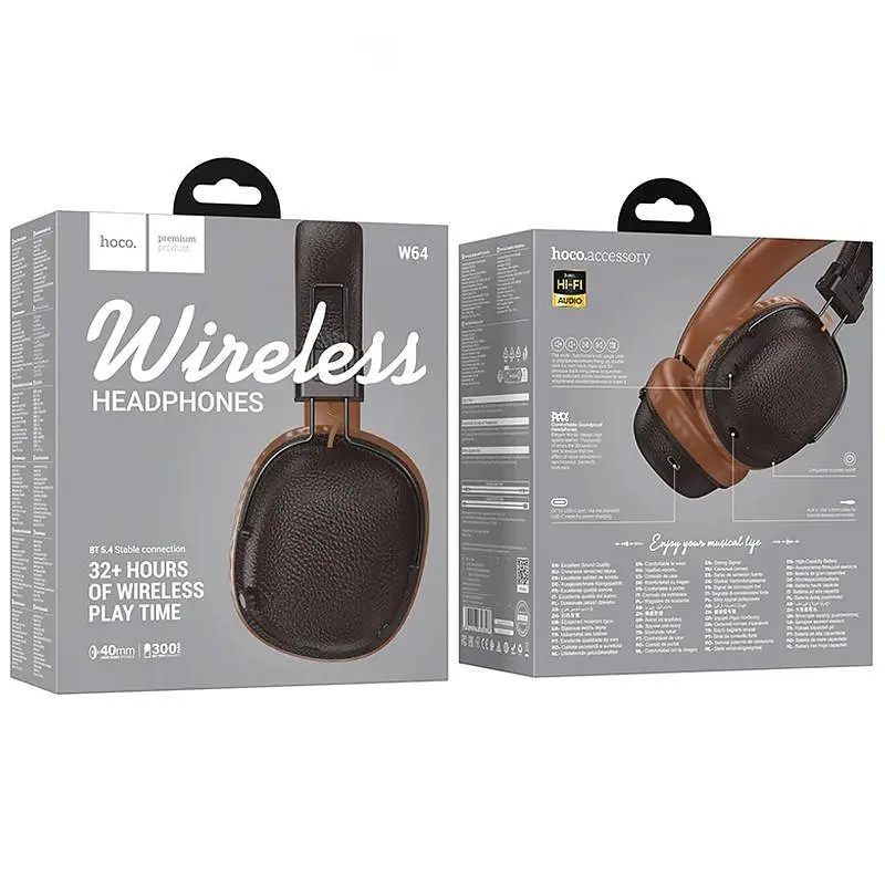 Бездротові накладні навушники Hoco W64, AUX, BT5.4, 300mAh, 32h, brown - фото 5