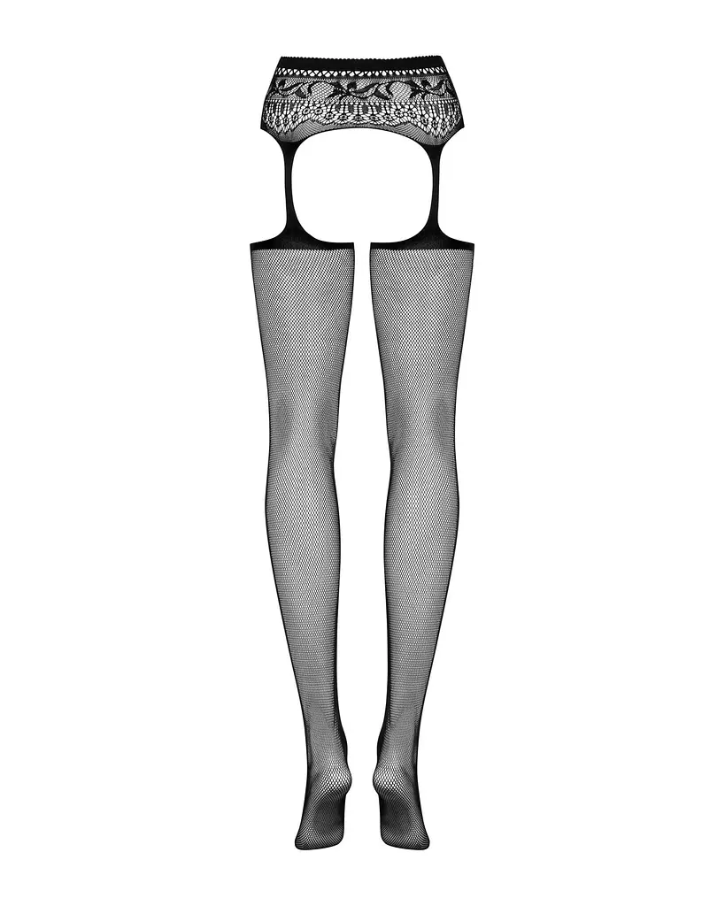 Сітчасті панчохи-стокінги з мереживним поясом Obsessive Garter stockings S307 XL/XXL, чорні - фото 6