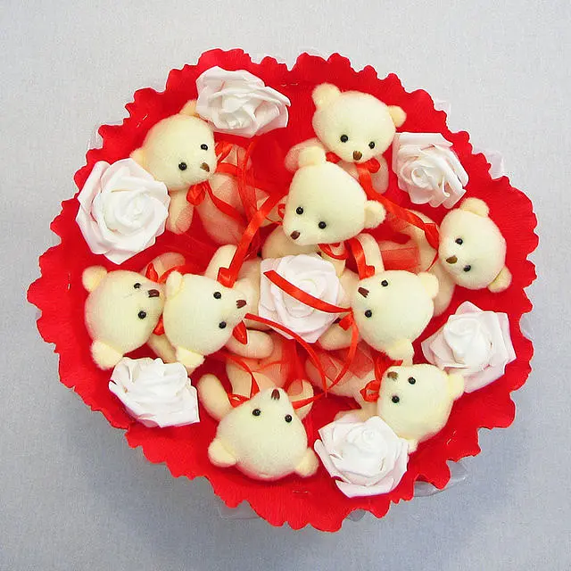 Букет из мягких игрушек 9 мишек 5338IT красный. - фото 2
