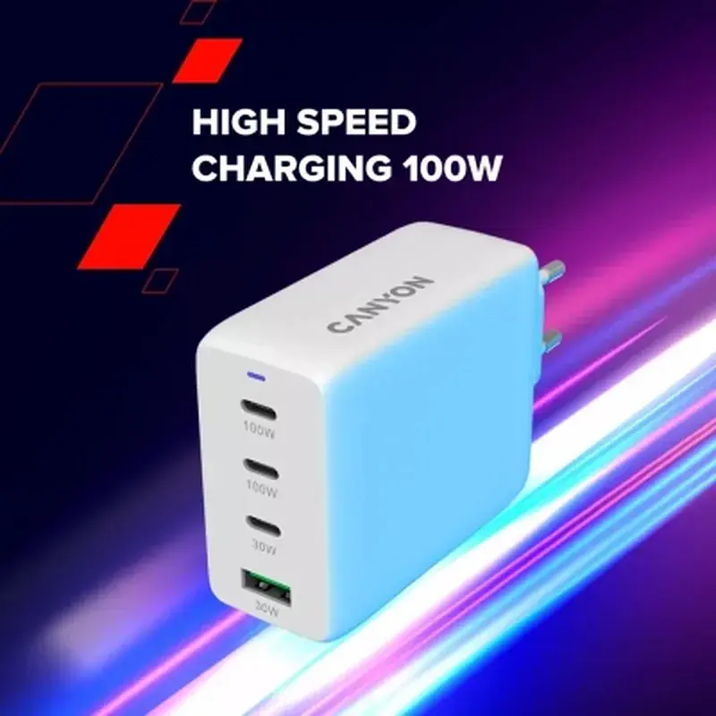 Зарядний пристрій Canyon CU100ACC GaN 100W 3xPD 1xQC EU White (CNS-CUW100ACC) - фото 10