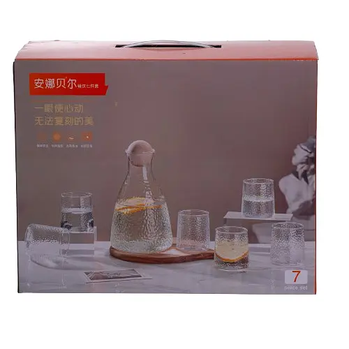 Набор для напитков графин с бамбуковой крышкой и 6 стаканов Прозрачный Yiwu 64486-37 - фото 5