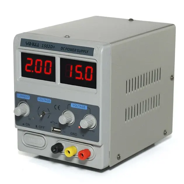 Лабораторний блок живлення Yihua 1502D+ Трансформаторний / 15V / 2A / 50W + USB, цифрова індикація напруги та струму (19465)