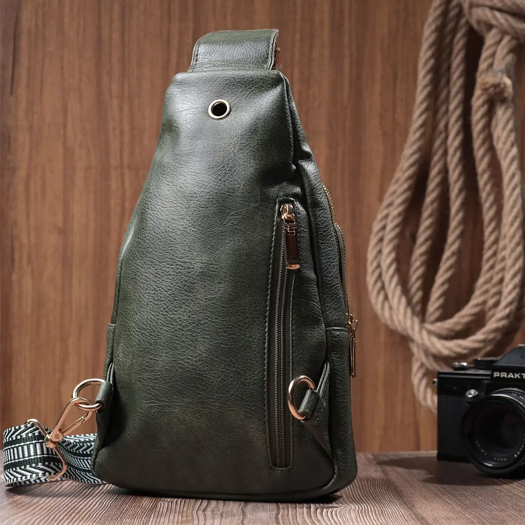 Стильна слінг сумка для жінок з екошкіри Vintage 22745 зелена - фото 10