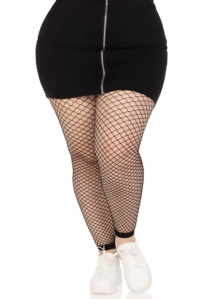 Колготки без стопи Leg Avenue Industrial Net footless tights, 1X/2X, чорні, в сітку - фото 3