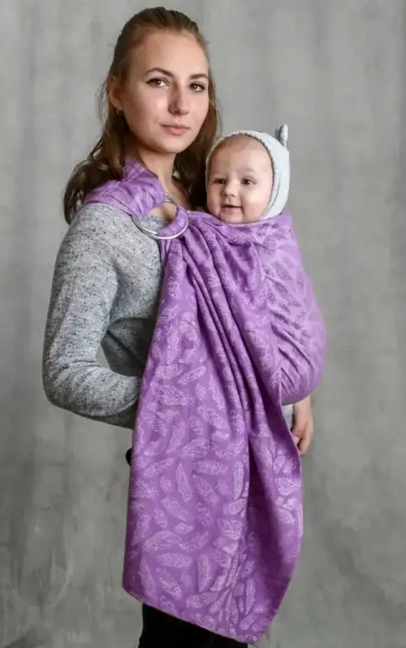 Жаккардовый слинг с кольцами для малышей 0 - 36 месяцев Coolbabka Feathers Сиреневый - фото 2