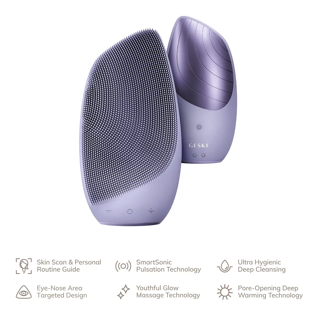 Електронна звукова термощітка для обличчя GESKE Sonic Thermo Facial Brush 6 в 1 фіолетова - фото 3