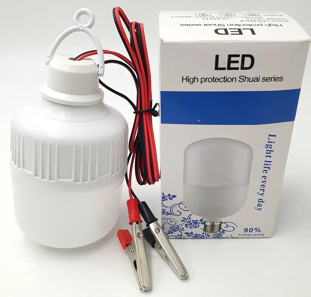 Світлодіодна LED-лампа 12 V 10 W 11 × 6 см лампочка кемпінгова на дроті 2 м із затискачами (крокодилами) UKC - фото 2