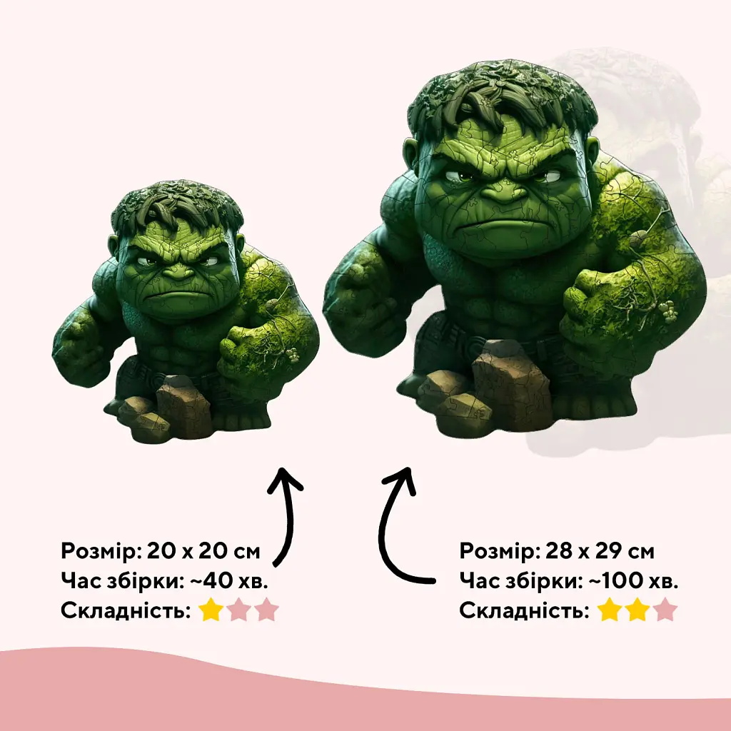Пазл Ukropchik дерев'яний Супергерой Халк size - M в коробці з набором-рамкою (Hulk Superhero A4) - фото 2