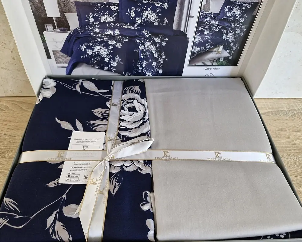 Турецька постільна білизна First Choice Cotton Satin Arya Navy blue євро - фото 4