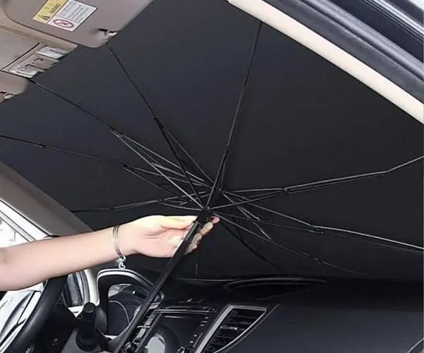 Парасолька для захисту лобового скла автомобіля від сонця, 75х135 см, чорна - фото 5
