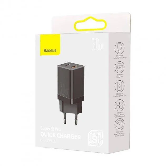Сетевое зарядное устройство для Baseus Super Si Pro Quick Charger 1USB + 1Type-C 30W CCSUPP-E01 Black - фото 3