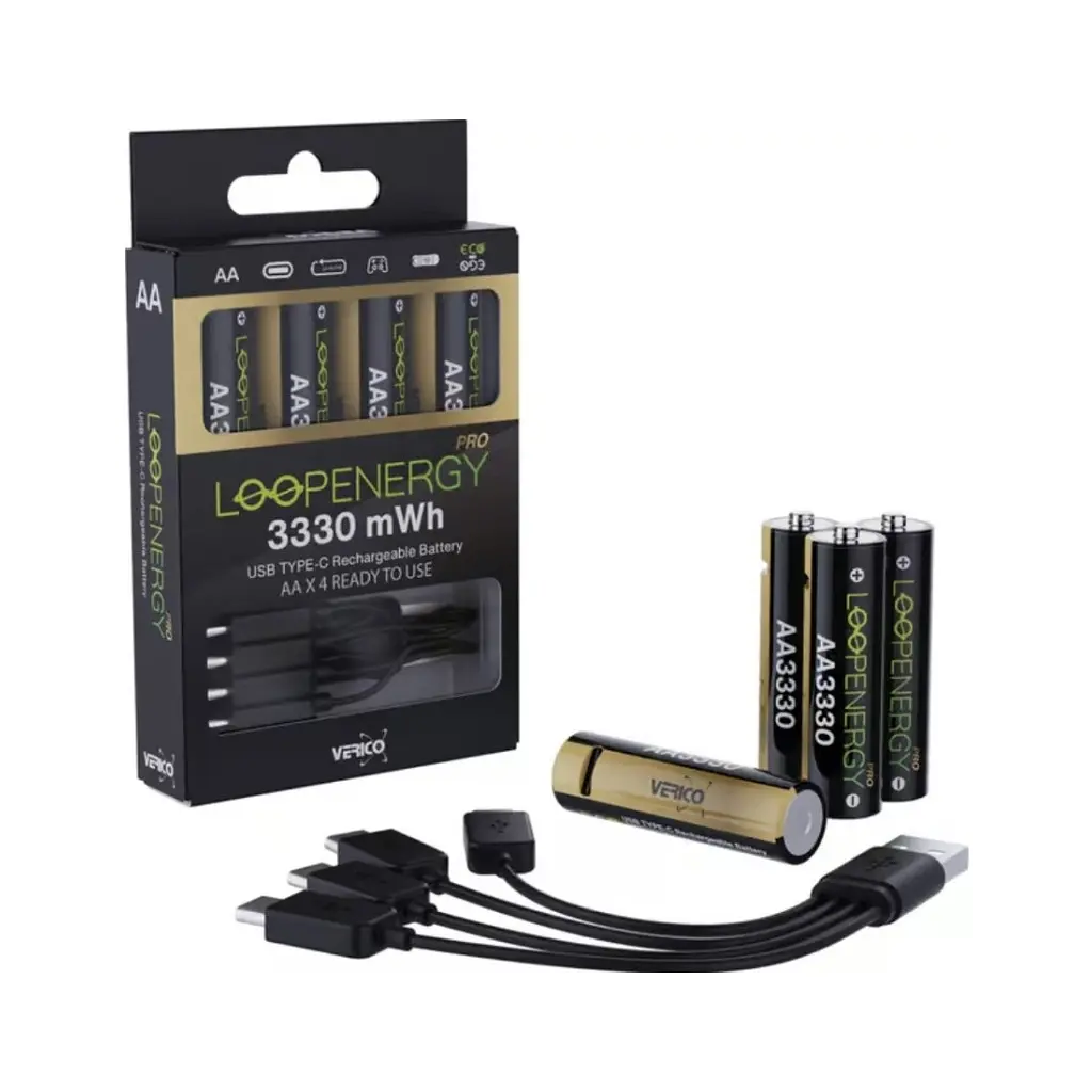 Акумулятор Verico AA USB Type-C 2220mAh/3330mWh-1.5V Li-ion 4шт./уп. (Loop Energy PRO) (1UDBT-A6WEAC-NN) - фото 2