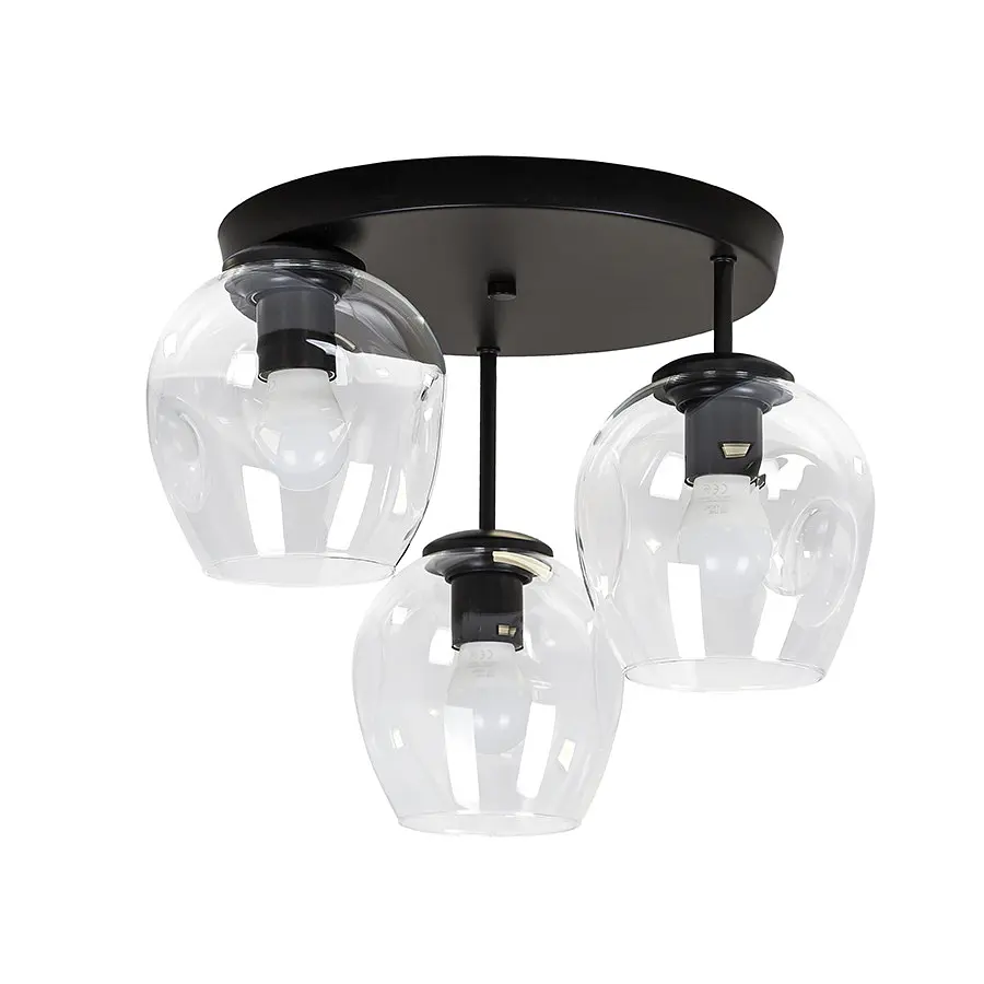 Люстра стельова Levistella 756HPR0231F-3 BK+CL (300), E27, 3 лампи, чорний + прозорий, сучасний дизайн