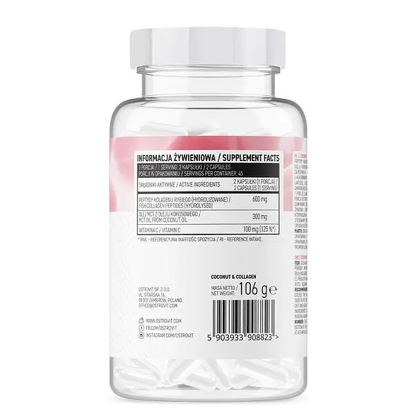 Морський колаген, кокосова олія і вітамін С OstroVit Coconut & Collagen, 180 капсул - фото 2
