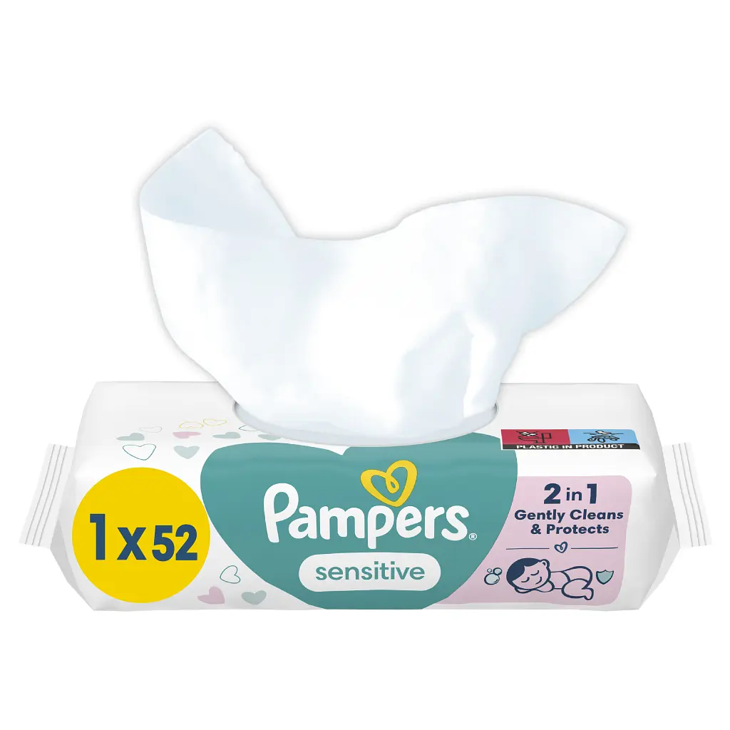 Дитячі вологі серветки Pampers Sensitive 52 шт (8001841041391) - фото 2