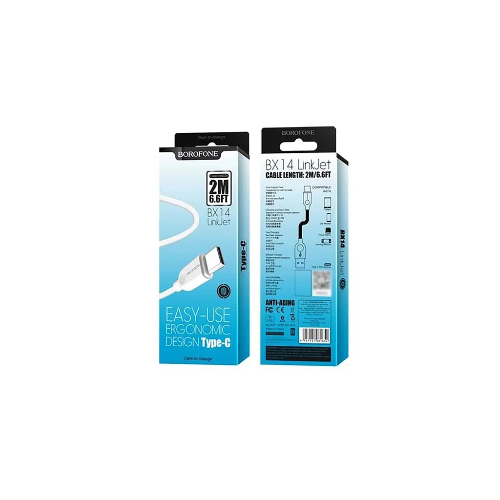 Дата кабель USB 2.0 AM to USB-C 2.0m 2.4A white BOROFONE (6957531090021) - фото 2