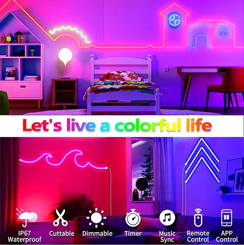 Неонова світлодіодна стрічка LED Neon Strip 5 м · Неоновий RGB гнучкий шнур з керуванням від телефону - фото 2