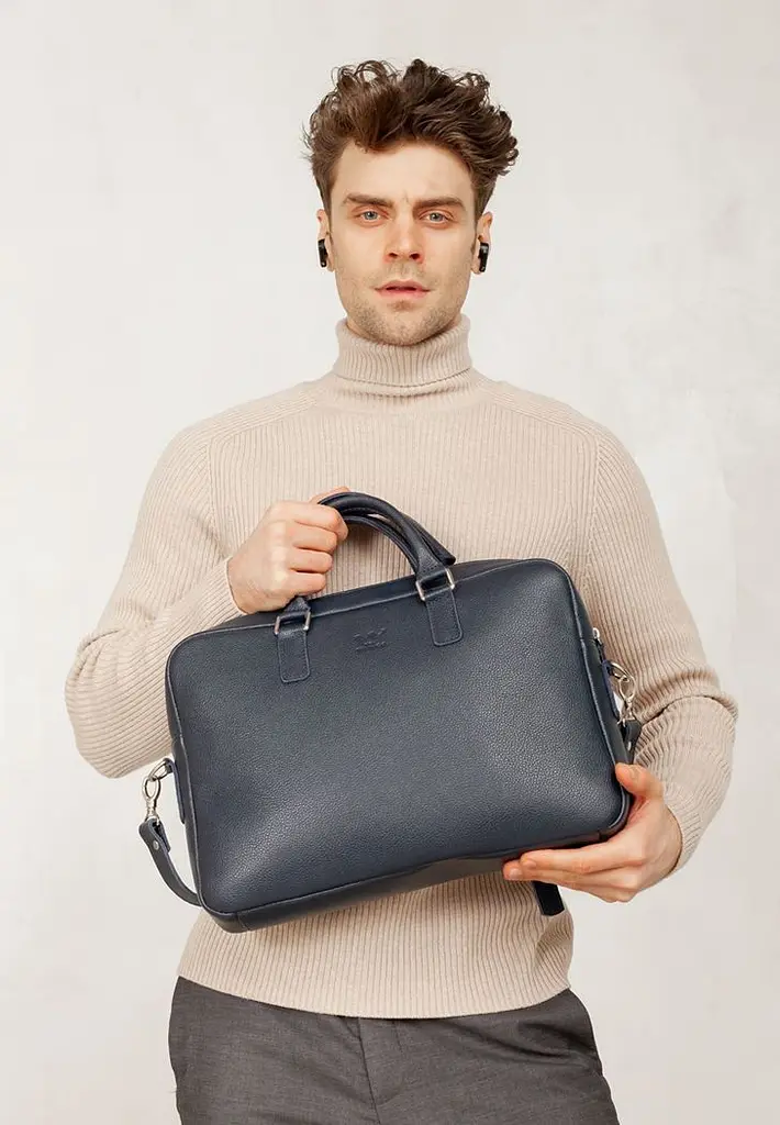 Шкіряна ділова сумка Briefcase 2.0 синій Флотар - фото 6